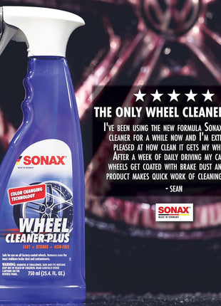 SONAX Wheel Cleaner Plus 230400 | Non-Acid, Color-Changing Rim Cleaner for Brake Dust, Grime, and Dirt Removal | Safe for All Wheels and Finishes | Powerful Deep Cleaning Formula | 750ml (25oz)