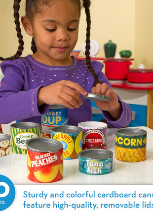 Melissa & Doug Let's Play House, 10 Grocery Cans with Removable Lids, Toy Food & Play Kitchen Accessories, Preschool Learning Toys for Girls & Boys 3+