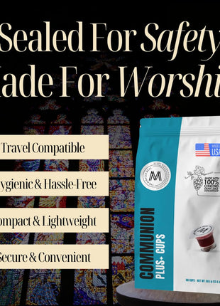PACK IT HUB Travel Pack - The Miracle Meal Pre-Filled Communion Plus+ Cup - Bag of 50 with Wafer and 100% Concord Grape Juice