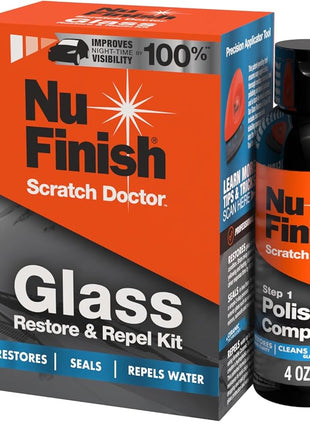 Nu Finish Glass Restore & Repel Kit, Two Step Regimen for Car Windshield, Includes Polishing Compound, Ceramic Sealant, Precision Applicator Tool, and 2 Reusable Sponges