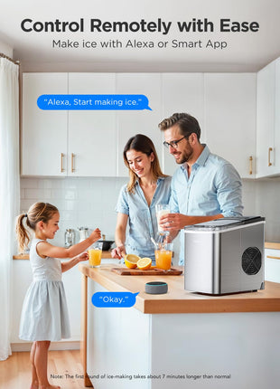 GoveeLife Smart Countertop Ice Makers, Portable Ice Maker Machine with Self-Cleaning, 6 Mins 9 Bullet Ice, 26lbs/24Hrs, Voice Remote for Home Kitchen Party Camping, with Ice Scoop Stainless Silver