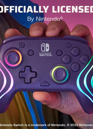 PDP Afterglow Wave Wireless RGB Gaming Controller for Nintendo Switch 2 | Nintendo Switch Lite, OLED, RGB LED Lighting, App Customization, Rechargeable 20-Hr Battery, 2 Mappable Back Buttons, Purple