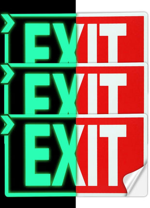 EXIT Signs Glow In The Dark EXIT Decals 3 Pack 12"x7" EXIT Photoluminescent Signs Stickers, Glows For Up To 8 Hours