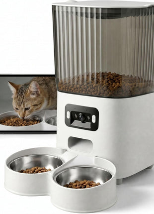 Automatic Cat Feeder with Wide-Angle Camera, 5L(Double-Bowl pro) | Auto Dog Food Dispenser , App Control, 1080P Night Vision,Motion Detection, Two-Way Audio, Large Hopper, Feeding Timer