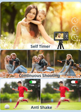 Digital Camera, FHD 1080P Digital Point and Shoot Camera with 16X Zoom Anti Shake, 32GB Card, Compact Small Camera for Boys Girls Kids, Black