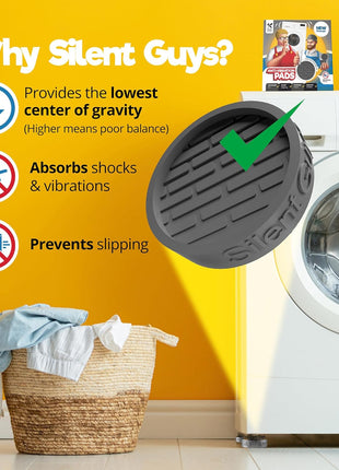 Silent Guys Anti Vibration Pads for Washing Machine - 4 Washing Machine Anti Vibration Pads Washer Anti Vibration Pads Rubber Vibration Pad Washing Machine Pads for Anti Vibration Mat Isolation Pads