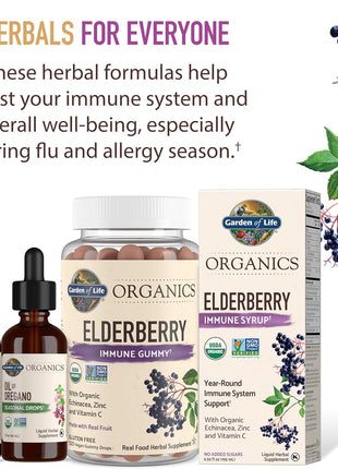 Garden of Life Organics Elderberry Gummies for Adults & Kids - Immune Support Supplement with Organic Fruit, Herbal Blend, Elderberry, Echinacea, Zinc, Vitamin C, 120 Vegan Gluten Free Gummies