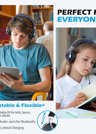 AILIHEN C8 Headphones Wired, On-Ear Kids Headphones with Microphone and Volume Control Foldable Corded Stereo 3.5mm Headset for School Teens Smartphones Chromebook Laptop Tablets Travel (Black Blue)