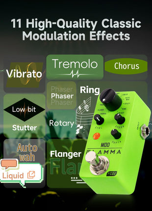 FLAMMA FC05 Mini Modulation Pedal with Chorus Flanger Tremolo Phaser Vibrato Rotary Liquid Autowah Stutter Ring LowBit