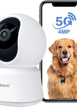 ARENTI 5G Indoor Security Camera, 4MP Pet Camera with Speaker for Dog/Cat, Baby Monitor with Phone App, Dual-Band WiFi, Auto Tracking, Super Night Vision, 2-Way Talk, Cloud & SD Card Storage(P2Q)