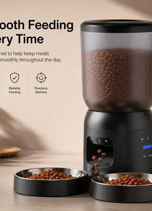 Smart Pet Feeder with Dual 2K Camera & AI Recognition, Dual Bowl Automatic Cat Feeder for Two Cats & Dogs, 6L WiFi Pet Feeder with App Control, 2-Way Audio, Motion Tracking, Anti-Clog Design
