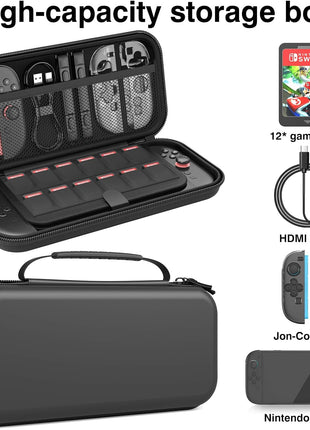 HEYSTOP Carrying Case for Nintendo Switch 2, Water-Resistant Hard Shell Travel Pouch with 12 Game Slots, Slim Storage Bag for Backpacking & Road Trip, Secure Straps & Dual Zippers, Black