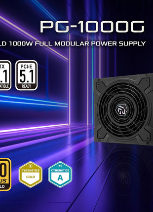 ASRock Phantom Gaming PG-1000G 1000W Power Supply Individual Braided Pattern 10 Years Warranty Enthusiast Gamers Fully Modular Japanese Capacitor 80 Plus Gold Cybenetics ATX3.1 PCIe5.1 12V-2x6 Cable