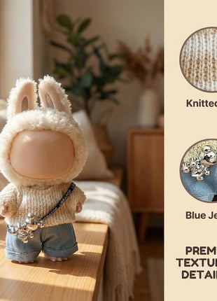 17cm Doll Clothes(NO Doll), Cute Dolls Outfit Accessories with Sweater + Denim Jeans + Pants, Small Kawaii Clothes Set for Dolls(Style 4)