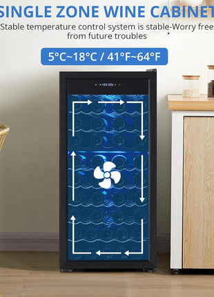 66 bottles Wine Fridge Full Size Single Zone - Tall Wine Cooler Cellars Large Cabinet Wine Refrigerator Home Bar Chiller Freestanding with French Glass Door