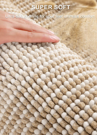 Bathroom Rugs and Mats Sets, 2 Piece Thick Absorbent Chenille Bath Mat Rug Set Non Slip, Soft Shaggy Bath Floor Mats for Bathroom, Machine Washable (20" x 47" Plus 16" x 24", Beige)