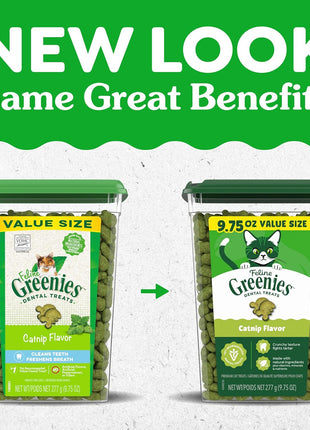 Greenies Cat Treats, Feline Veterinarian-Recommended Adult Natural Dental Treats, Catnip Flavor, 9.75 oz. Tub