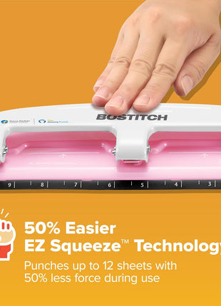 PaperPro inCOURAGE 12 Reduced Effort 3-Hole Punch, 12 Sheets, Pink (2188)