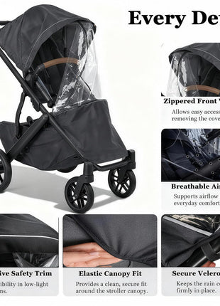 Rain Cover Fits for UPPAbaby Vista/Vista V2/Vista V3/Cruz/Cruz V2 Stroller â€“ Windproof Weather Shield with Zipper Window & Air Vents, All-Season Stroller Rain Protector