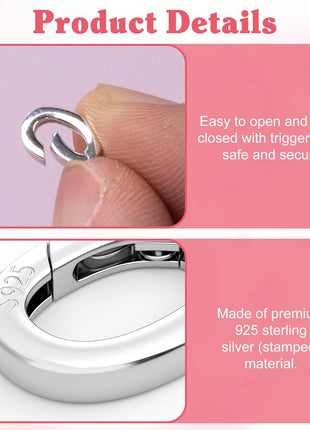 2pcs 925 Sterling Silver Oval Jewelry Clasps, Hypoallergenic Necklace Enhancer Shortener, Spring Bail Clasp Rings Connector Clips for Bracelet Anklet Jewelry Making