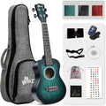WINZZ HAND RUBBED Series - Concert Ukulele Vintage Hawaiian Uke with Online Lessons, Bag, Tuner, Strap, Extra Strings, Fingerboard Sticker, 23 Inches, Dark Hunter Green