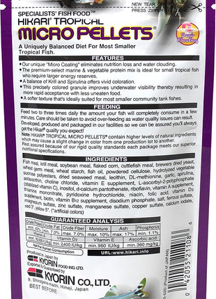 Hikari Tropical Semi-Floating Micro Pellets Fish Food, 0.77 Oz (22g)
