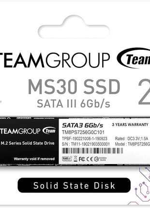 TEAMGROUP MS30 256GB with SLC Cache 3D NAND TLC M.2 2280 SATA III 6Gb/s Internal Solid State Drive SSD (Read/Write Speed up to 500/400 MB/s) Compatible with Laptop & PC Desktop TM8PS7256G0C101