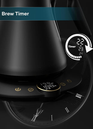 INTASTING Gooseneck Electric Kettle with ±1°F Temperature Control 0.9 Liter | 1500W Quick Heating, Stainless Steel Inner, Pour Over Coffee & Tea, Keep Warm, Auto Shut-Off, Built-in Brew Timer, Black