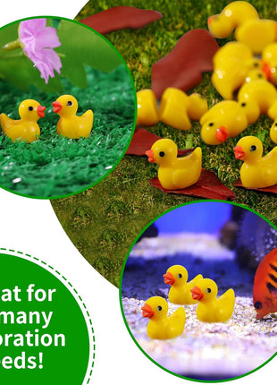 EKisemio100 Pcs Mini Resin Ducks Bulk,Tiny Yellow Duck for Hiding & Decor | 0.6in Little Ducks, Bright Yellow Resin Design, for Fairy Garden,Dollhouse,Potted Plant,DIY Kit and Miniature Decorations