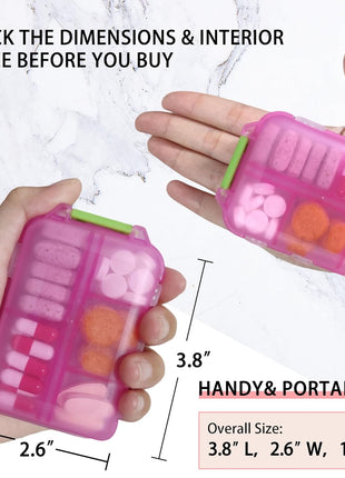 Pill Organizer with Medicine Labels Travel Daily Pill Container Mini Medication Organizer Storage Pill Organizer Travel Essentials Pill Case 7 Day (Pink & 161 Lables)