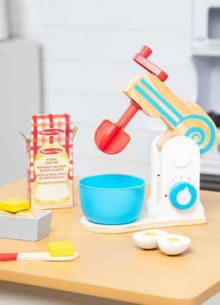 Melissa & Doug Wooden Make-a-Cake Mixer Set (11 pcs) - Play Food and Kitchen Accessories - FSC Certified