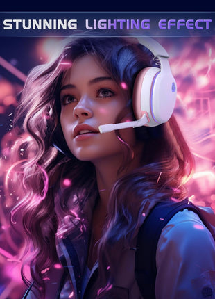 Gtheos 2.4GHz Wireless Gaming Headset for PS5, PS4 Fortnite & FPS Gamers, PC, Nintendo Switch, Bluetooth 5.3 Gaming Headphones with Noise Canceling Mic, Stereo Sound, 40+Hr Battery (Pink)