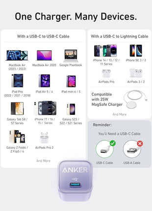 Anker Nano USB C Charger Block, 30W PIQ 3.0 Foldable iPhone Charger Fast Charging for iPhone 16/15 Series, Galaxy, iPad, Compatible with MagSafe