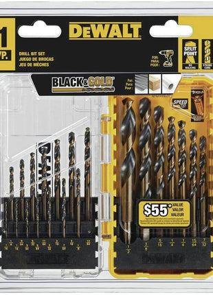 DEWALT Drill Bit Set, 21-Piece, 135 Degree Split Point, 31 Degree Helix, Black Oxide Coated, For Plastic, Wood and Metal (DWA1181)