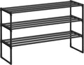 SONGMICS Shoe Rack, 3 Tier Shoe Organizer, Metal Storage Shelf, Upright or Upside Down, for 16 20 Pairs, Stackable, for Entryway, 11.8 x 36.2 x 21.7 Inches, Black ULSA303B02