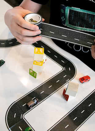 PlayTape Road Tape for Toy Cars - Sticks to Flat Surfaces, No Residue; 2 inch Wide x 30 ft Asphalt Road