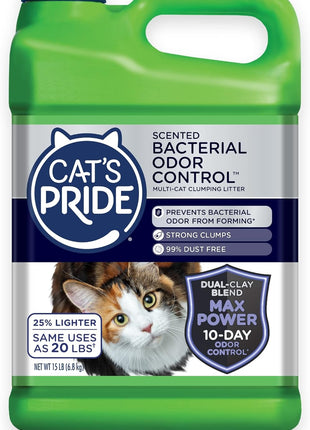 Cat's Pride Max Power: Total Odor Control - Up to 10 Days of Powerful Odor Control - Strong Clumping - Hypoallergenic - 99% Dust Free - Multi-Cat Litter, Unscented, 15 Pounds