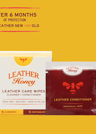 Leather Honey Leather Wipe Kit: Clean & Restore On-The-Go. For Any Color of Leather Couches, Car Seats, Purses, Shoes & Bags. Nontoxic, Ready-to-Use & Made in the USA. 5 Cleaner & 5 Conditioner Wipes