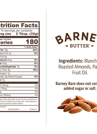 Barney Butter Almond Butter, Bare Smooth, 16 Ounce Jar, No Added Sugar or Salt, Skin-Free Almonds, No Stir, Non-GMO, Gluten Free, Keto, Paleo, Vegan