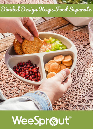 WeeSprout Suction Plates with Lids for Babies & Toddlers - 100% Silicone, Dinnerware Stays Put, Divided Design for Picky Eaters, Microwave & Dishwasher Friendly, 3 Pack