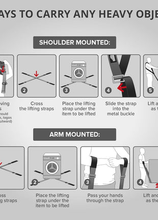 X-Protector Moving Straps - 2 Pairs - Red Lifting Straps for 2 Movers | Move Furniture Easily and Safely - Perfect for Lifting & Moving Heavy Objects (Adjustable Length 50-118", with Back Support)