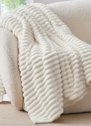 BEDELITE Ribbed Fleece Throw Blanket for Couch, Cream, 50"x60" | Ultra-Soft Plush Fleece, Cozy, Warm Yet Lightweight, Ribbed Texture, Home Decor, Machine Washable, Giftable, All-Season Use