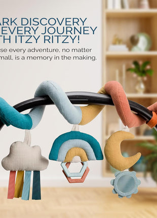 Itzy Ritzy Spiral Car Seat & Stroller Activity Toy, 0 Months & Up (Rainbow) | Baby Stroller & Car Seat Spiral Toy, Infant Sensory Activity Toy, Easy-Attach Hanging Toy With Textures, Sounds & Visual Play