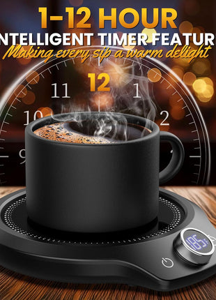 Fast Heating Mug warmer - 4 Temp Settings & 1-12H Timer, Coffee Cup Warmer Plate for Desk Auto Shut Off, LED Display Smart Candle Wax Warmer - Ideal Electric Beverage Warmer Gift for Coffee, Tea, Milk
