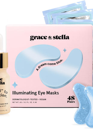 Under Eye Mask - Reduce Dark Circles, Puffy Eyes, Undereye Bags, Wrinkles - Gel Under Eye Patches, Vegan Cruelty-Free Self Care by grace and stella (24 Pair Gold)