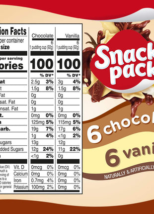 Snack Pack Chocolate and Vanilla Pudding Cups, 3.25 oz., 12-ct Family Pack