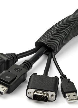 StarTech.com 15' (4.6m) Cable Management Sleeve - Flexible Coiled Cable Wrap - 1.0-1.5 inch Dia. Expandable Sleeve - Polyester Cord Manager/Protector/Concealer - Black Trimmable Cable Organizer