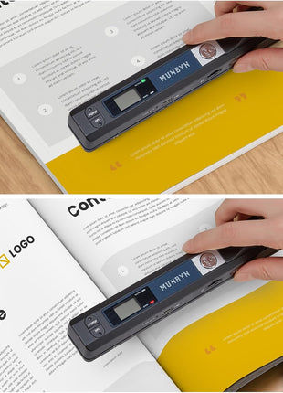 MUNBYN Portable Scanner, 900 DPI Handheld Wand Scanner, A4, 16GB SD, Black | A4 document/photo scanning, JPG/PDF output, flat scanning, USB transfer to PC/laptop, 16GB SD card included, no driver needed