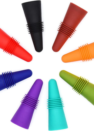 Wine Stoppers Beverage Bottle Sealer Soft Silicone Wine Bottle Stoppers Corks with Grip Top for Keeping Wine Champagne Fresh, 8 Pack