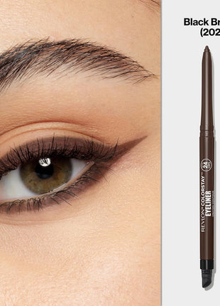 Revlon ColorStay Pencil Waterproof Eyeliner, 202 Black Brown, 0.01 oz | Waterproof pencil eyeliner with built-in sharpener. Smudge-proof, long-lasting, intense matte color.